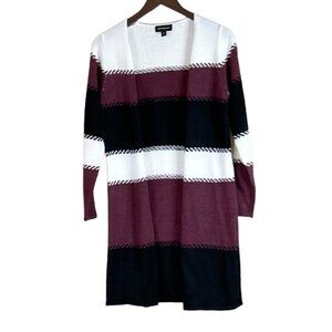 Fortune + Ivy Women's Striped Duster Cardigan Black Burgundy Size S NWOT